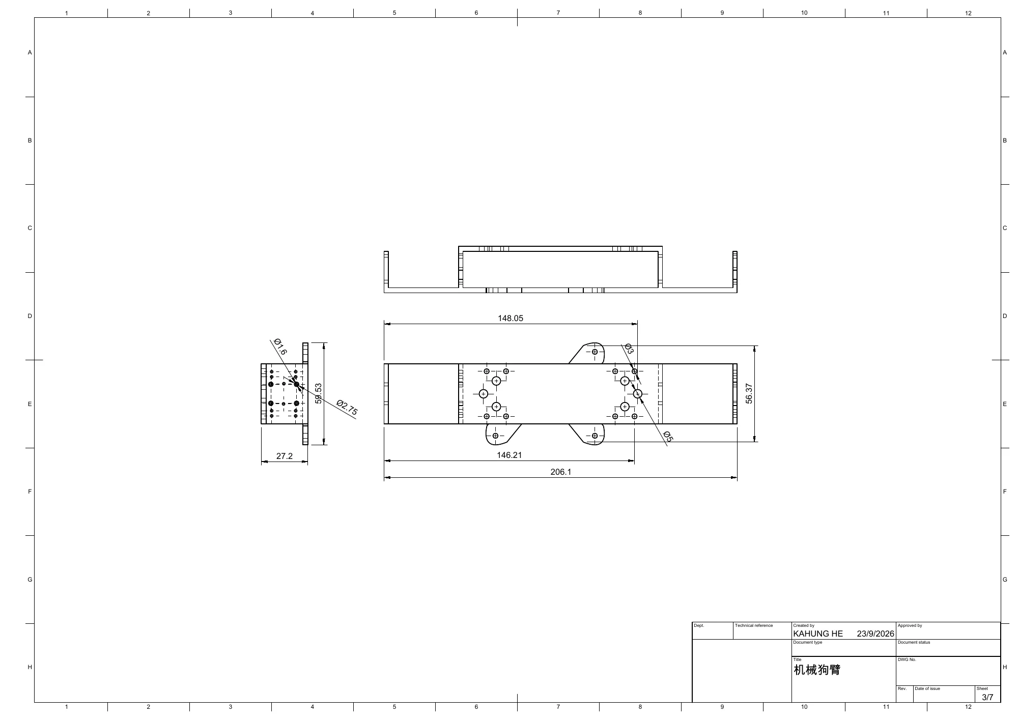 Dimensioned quadruped structural plate drawing