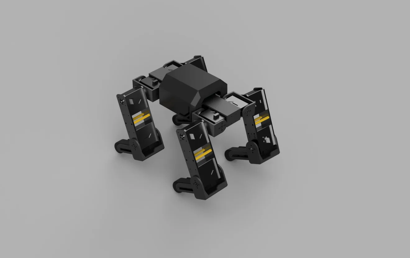 Quadruped mechanism CAD render